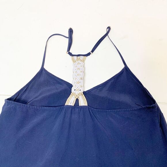 Lilly Pulitzer Navy Silk Macrame Crochet Back Dusk Top Racerback Women’s Size XS - Picture 4 of 9